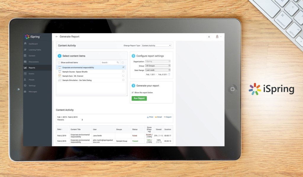 iSpring Learn LMS dashboard example