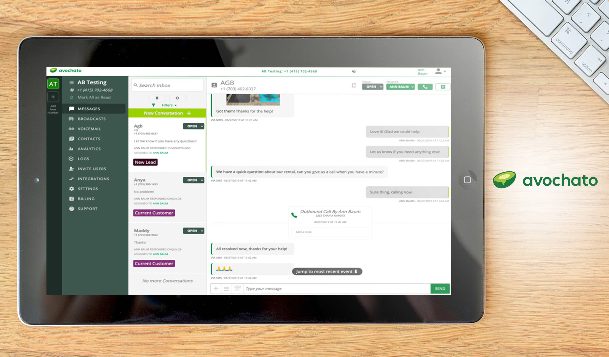 avochato dashboard example