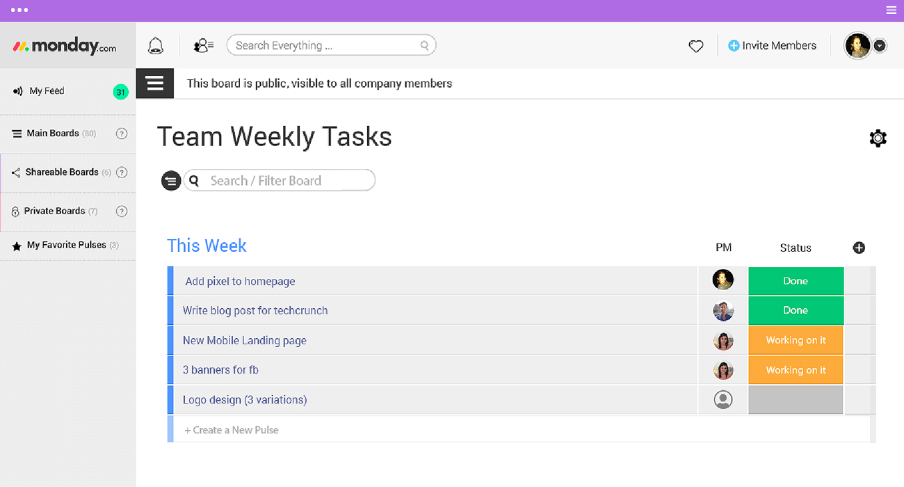 Monday.com Project Management dashboard sample