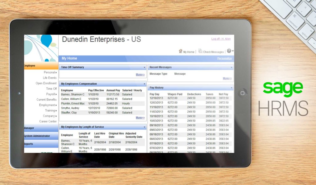 Sage HRMS dashboard