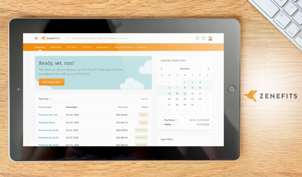 Zenefits dashboard example
