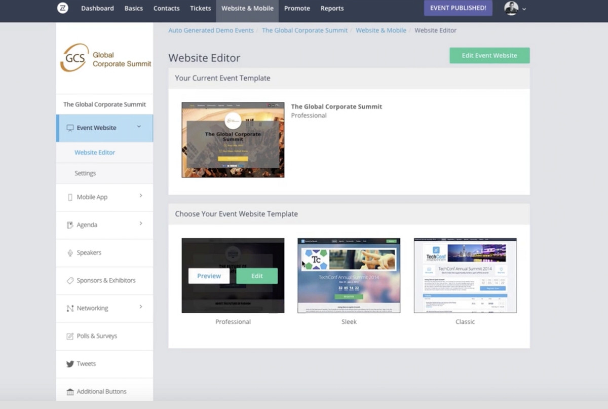 Bizzabo dashboard example
