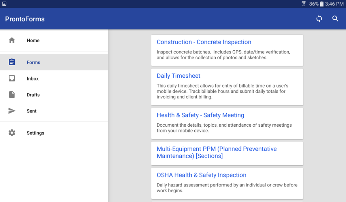prontoforms emergency dashboard