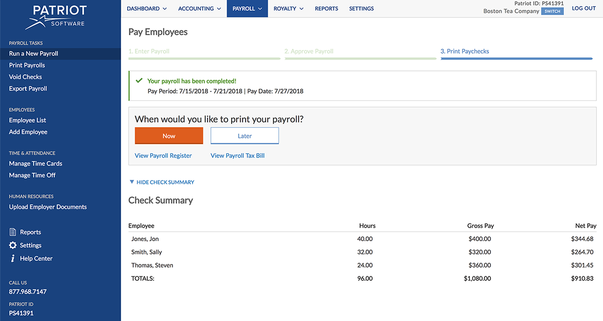 print payroll with patriot