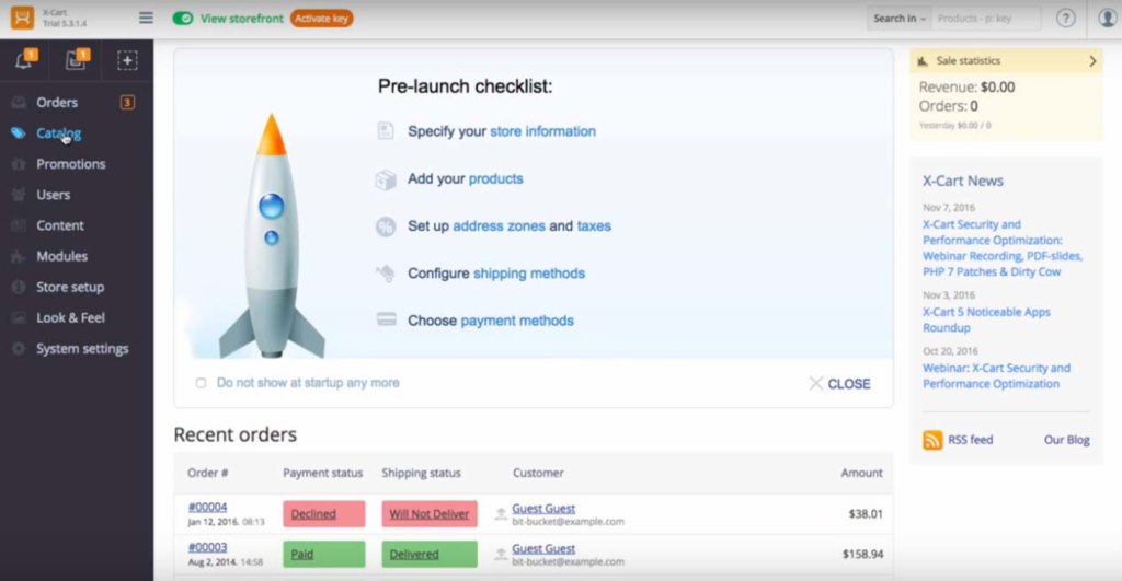 x cart setup dashboard