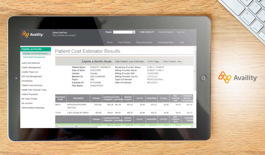 availity dashboard example