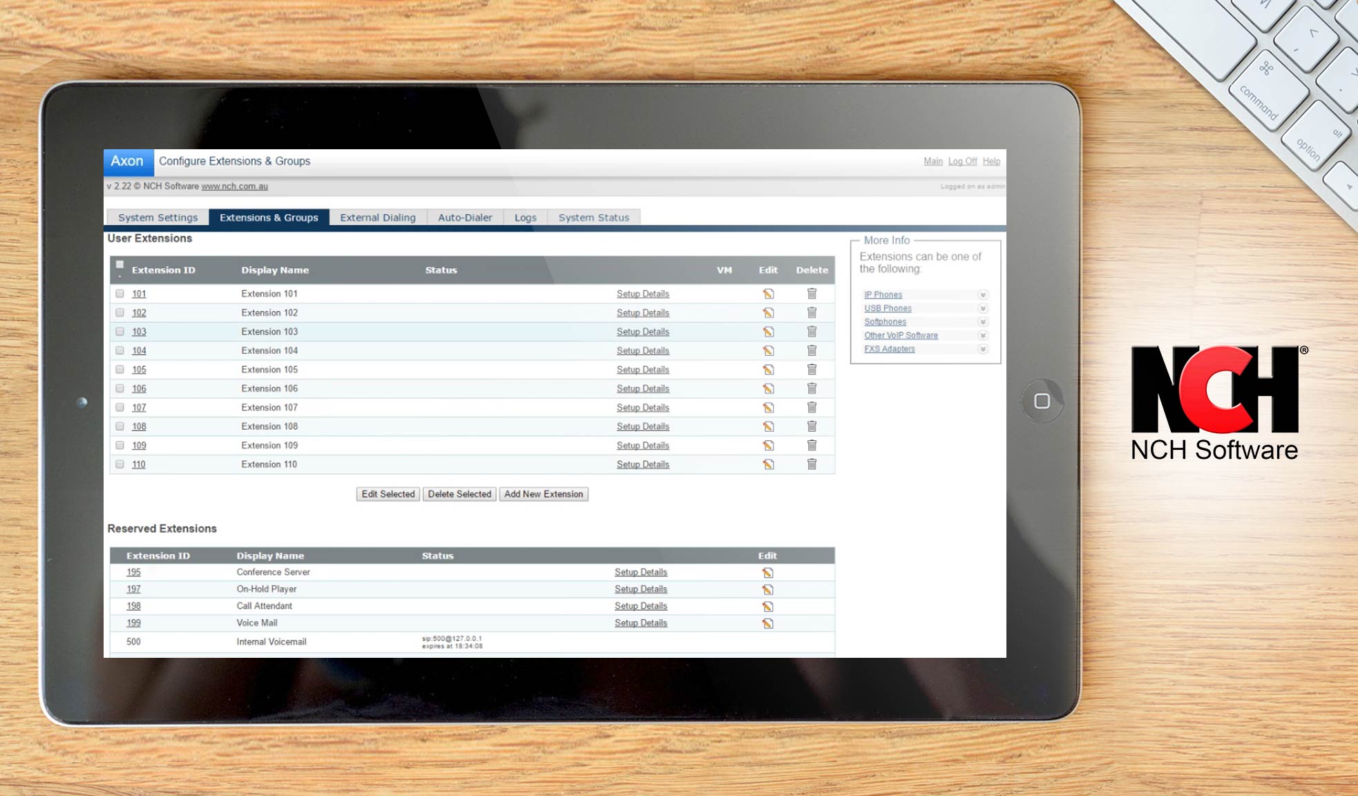 axon virtual pbx dashboard example
