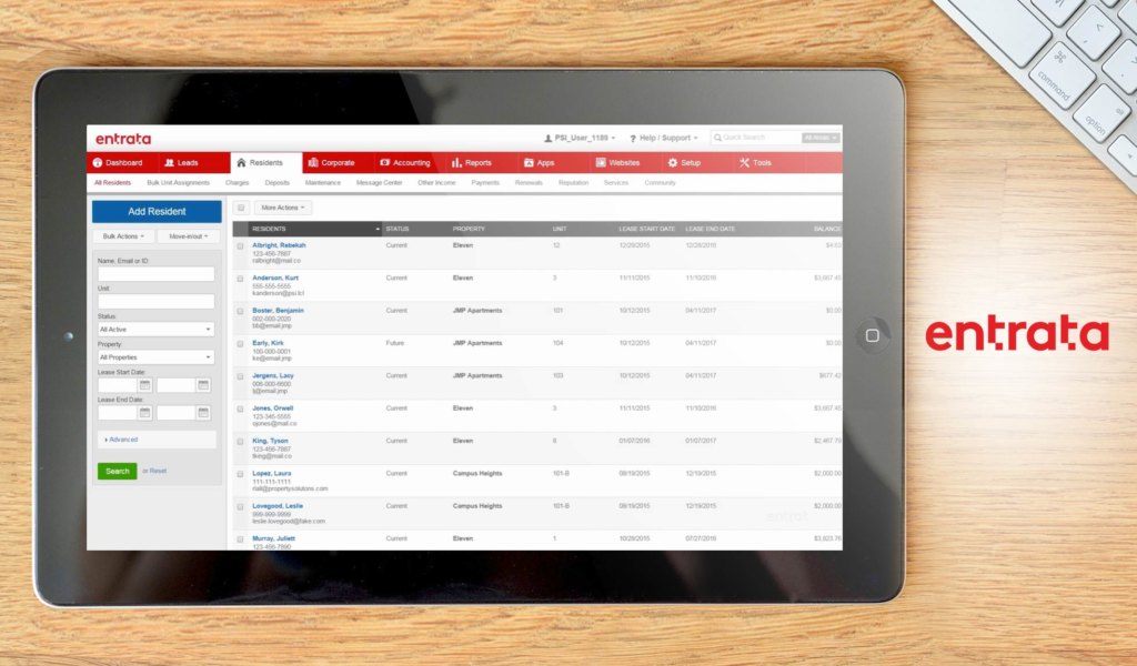Entrata dashboard