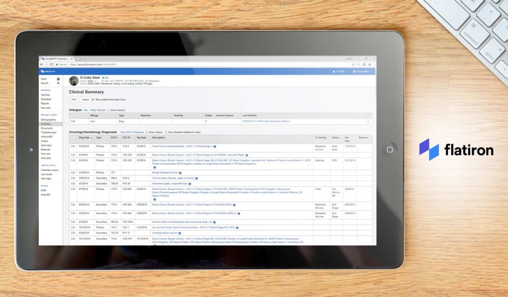 Onco EMR dashboard example