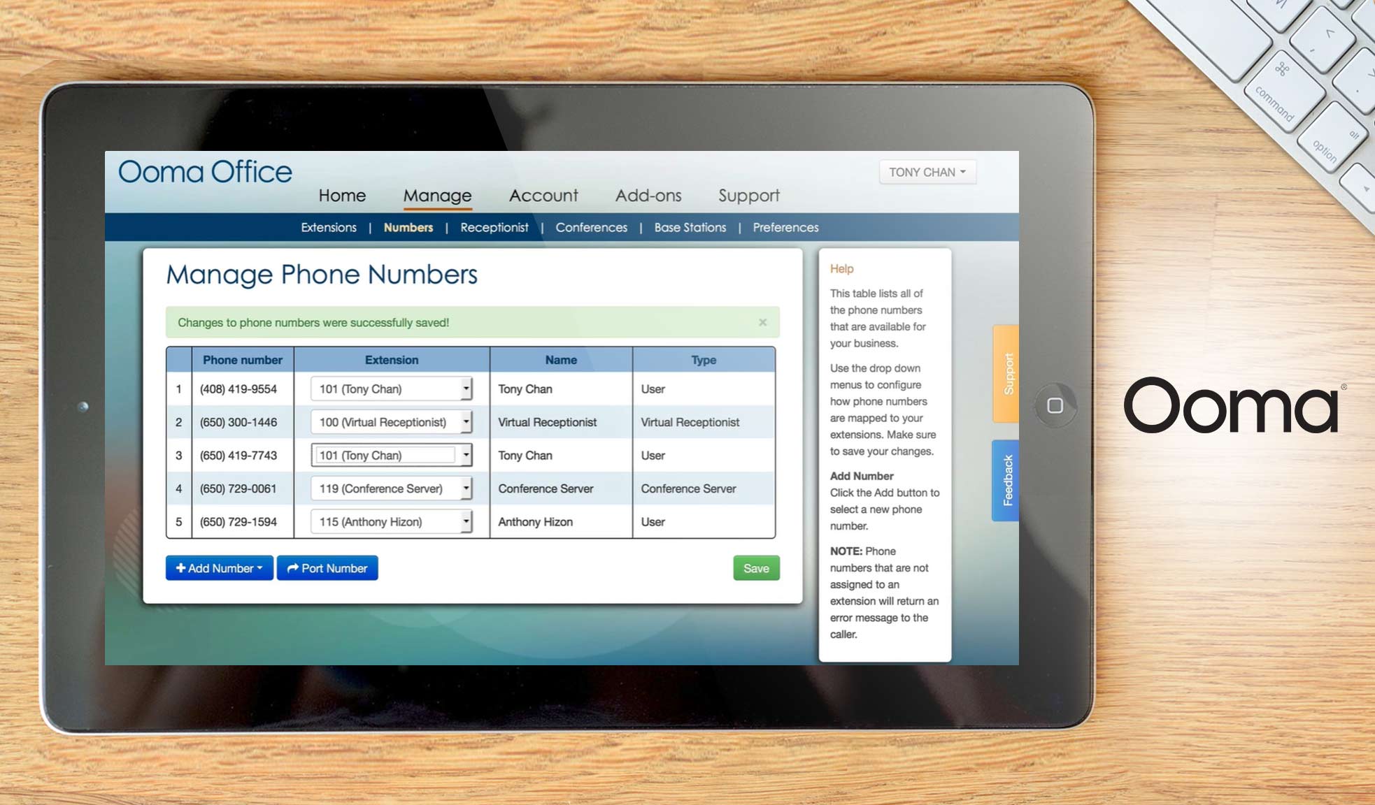 ooma office dashboard example