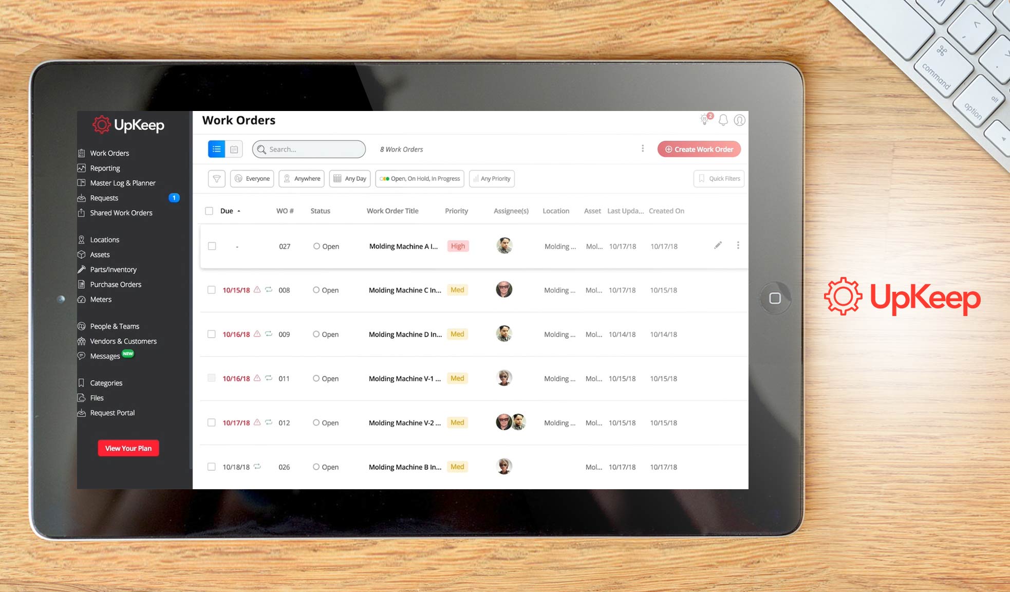 upkeep dashboard example