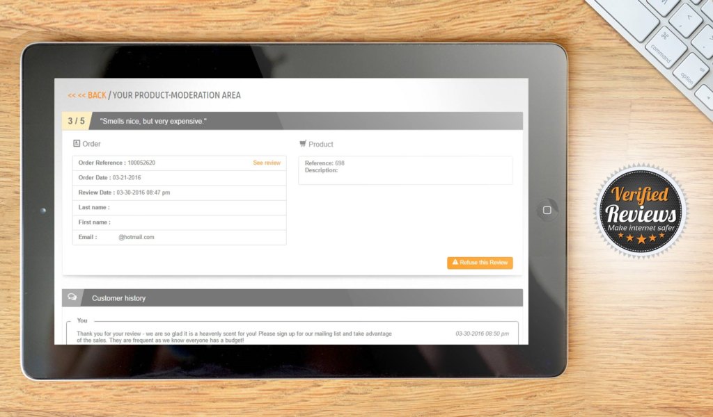 verified reviews dashboard example