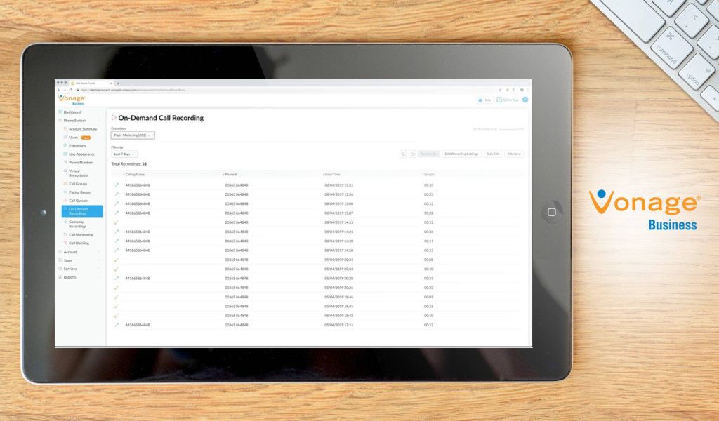 Vonage dashboard