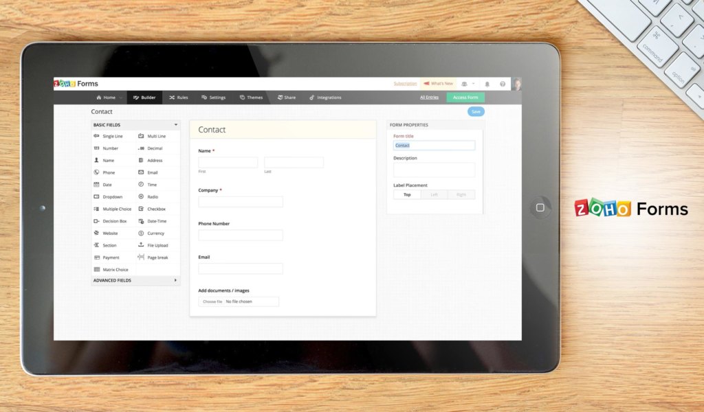 zoho forms dashboard example