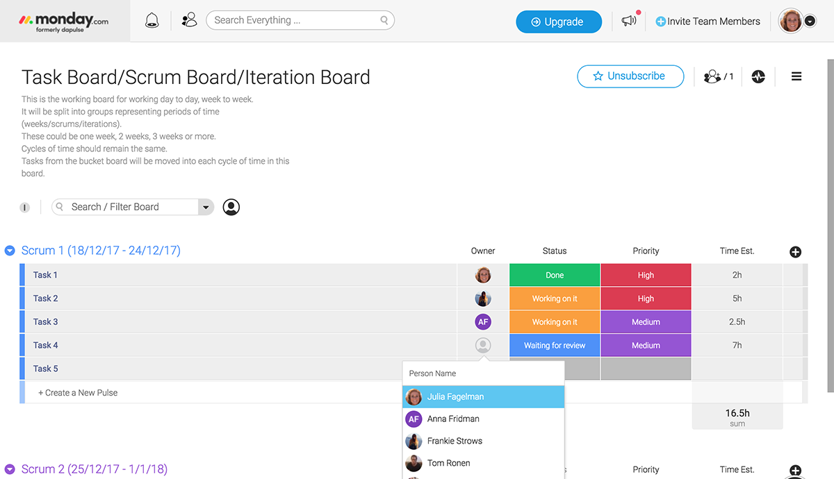scrum in monday.com