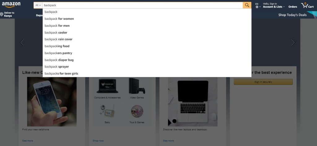 Keyword searching on Amazon