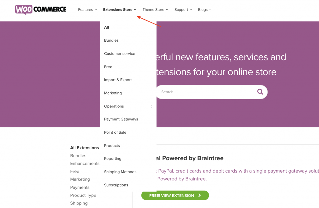eCommerce site desktop menu