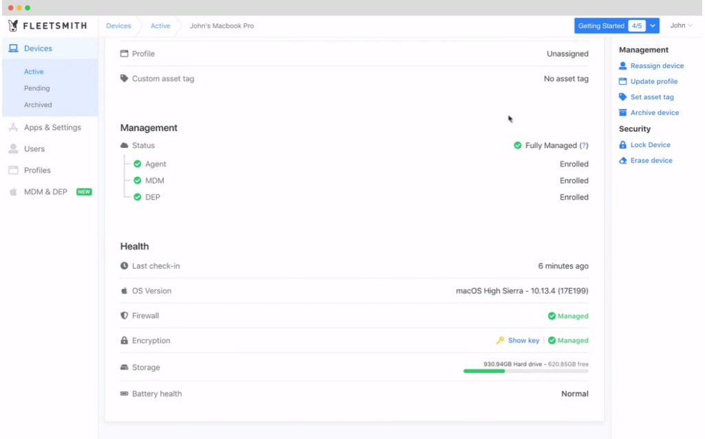 fleetsmith device management on dashboard