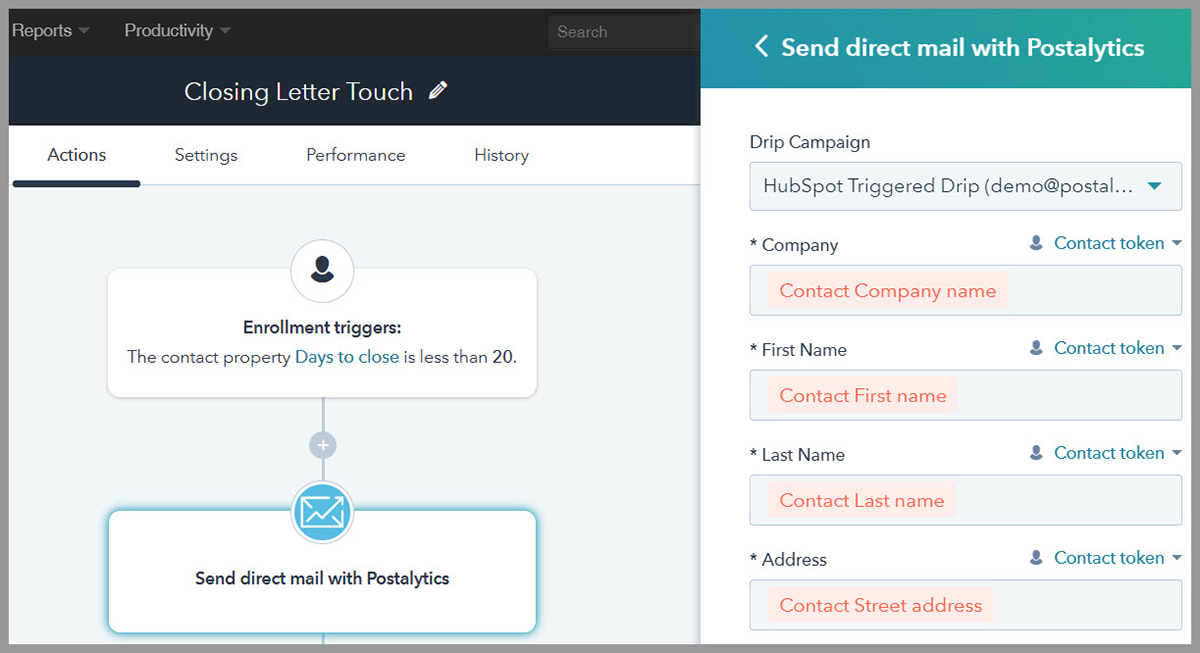 hubspot direct mail workflow