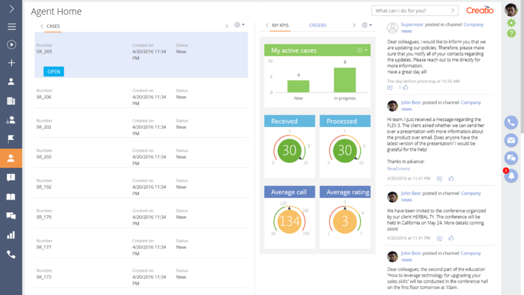 creatio crm dashboard