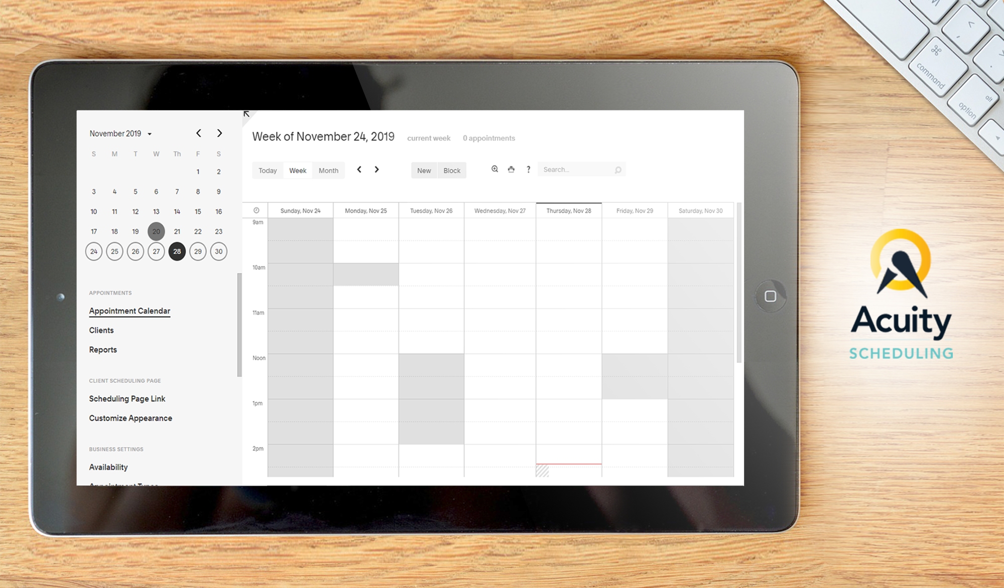 Acuity Scheduling dashboard