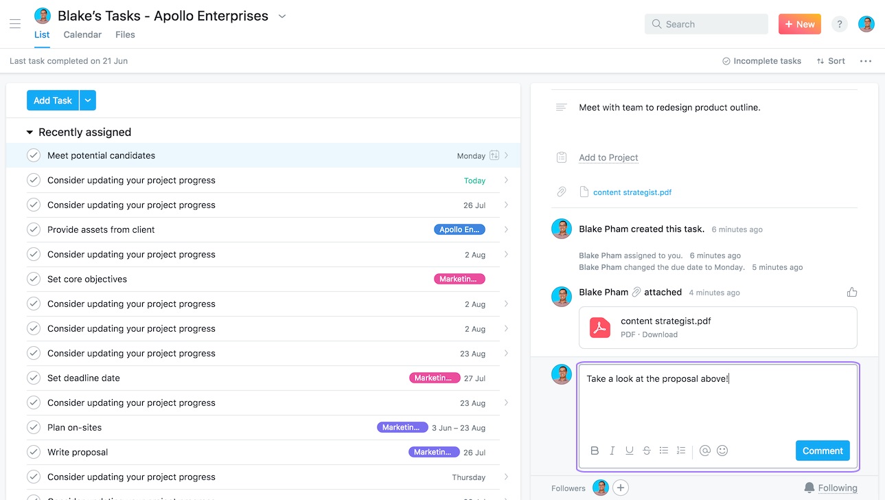 Collaboration on Asana