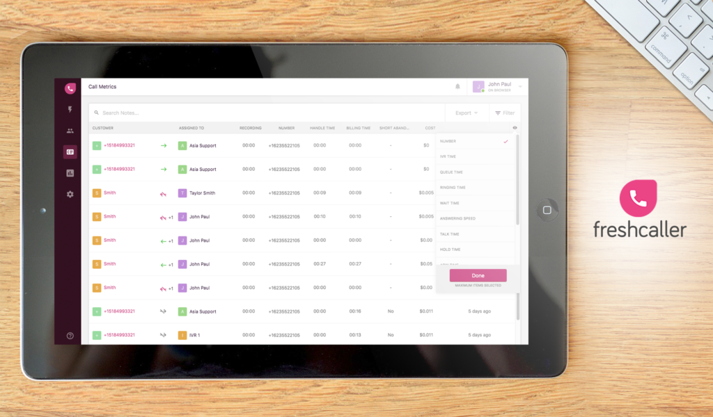 Freshcaller dashboard