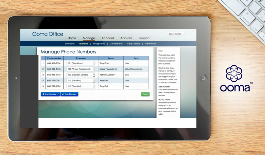 Ooma Office dashboard