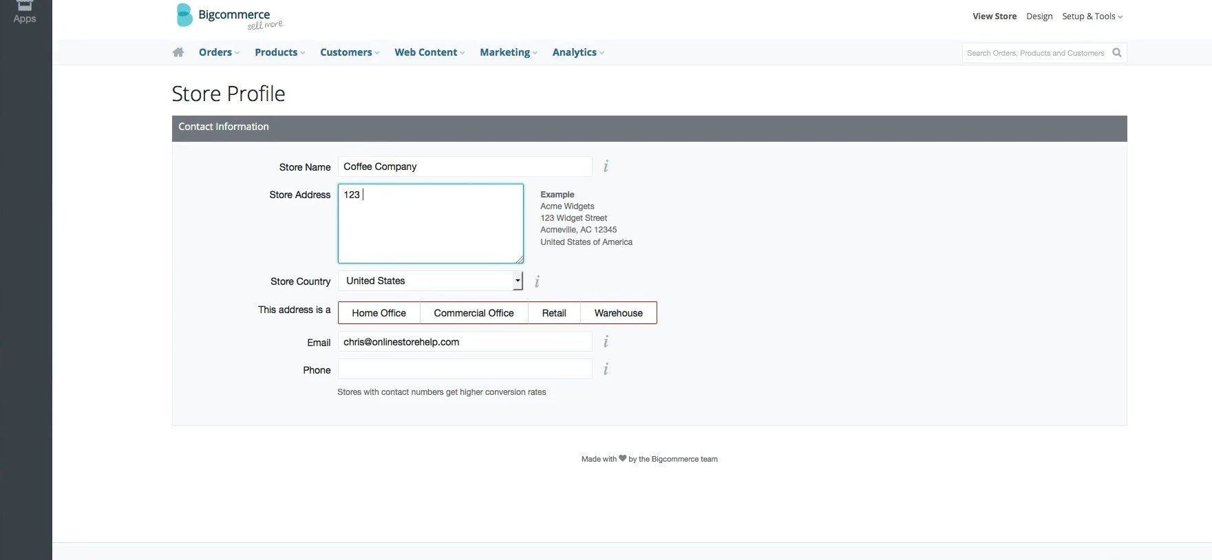 bigcommerce store profile