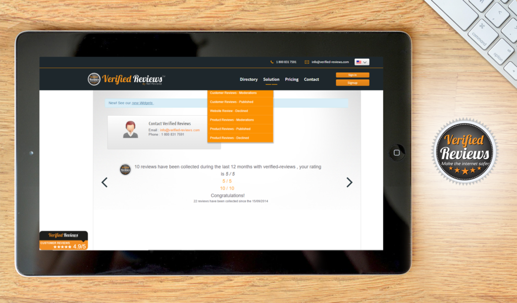 Verified Reviews dashboard