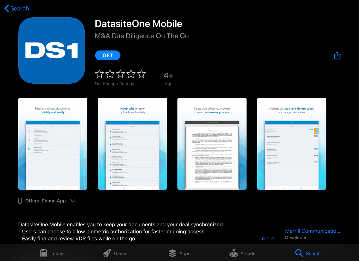 Apple App Store page for DatasiteOne