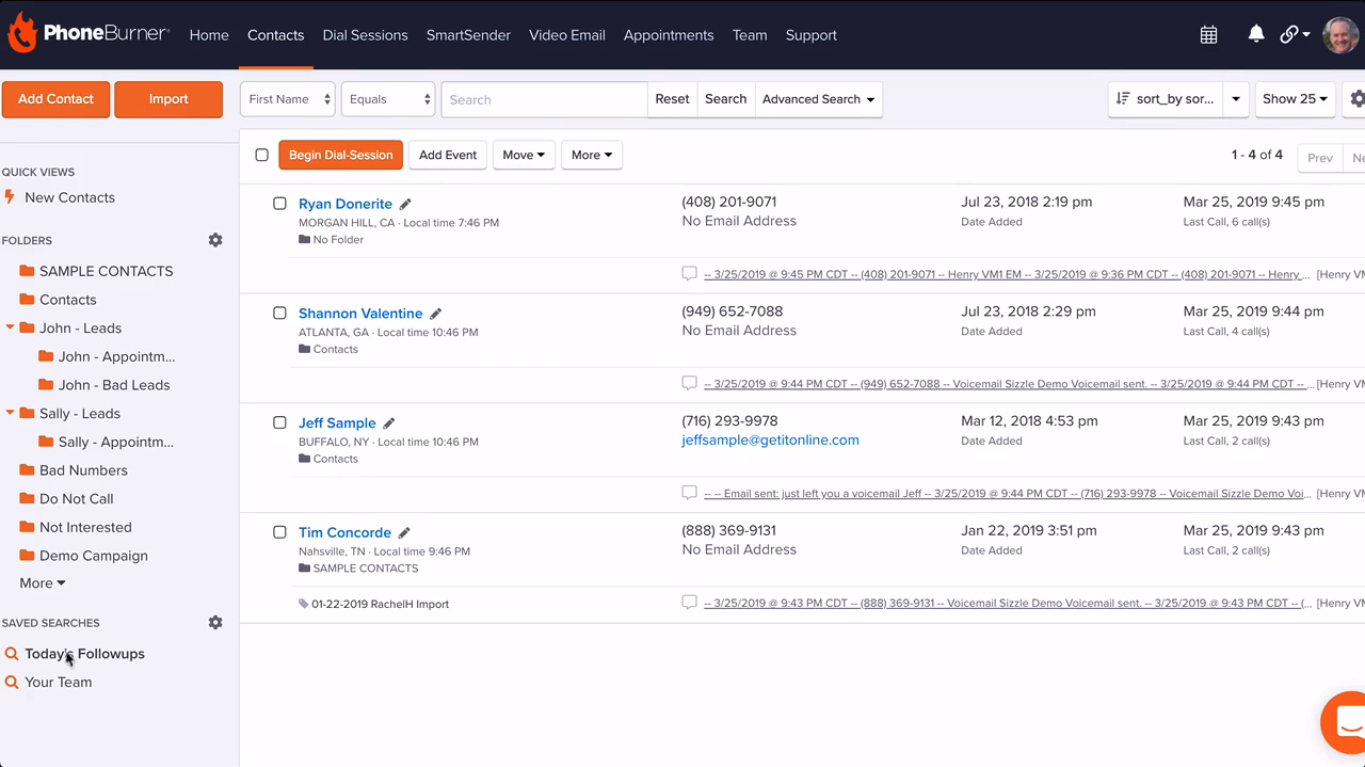 phoneburner contact management