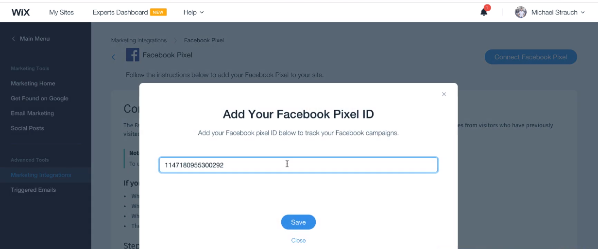 adding facebook pixel id to wix store