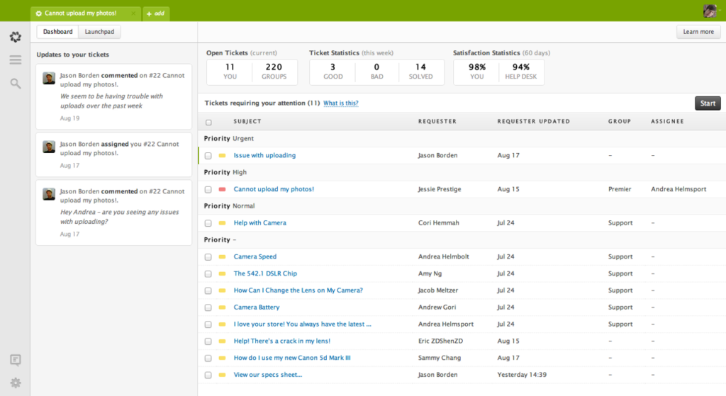 Zendesk Helpdesk ticket history