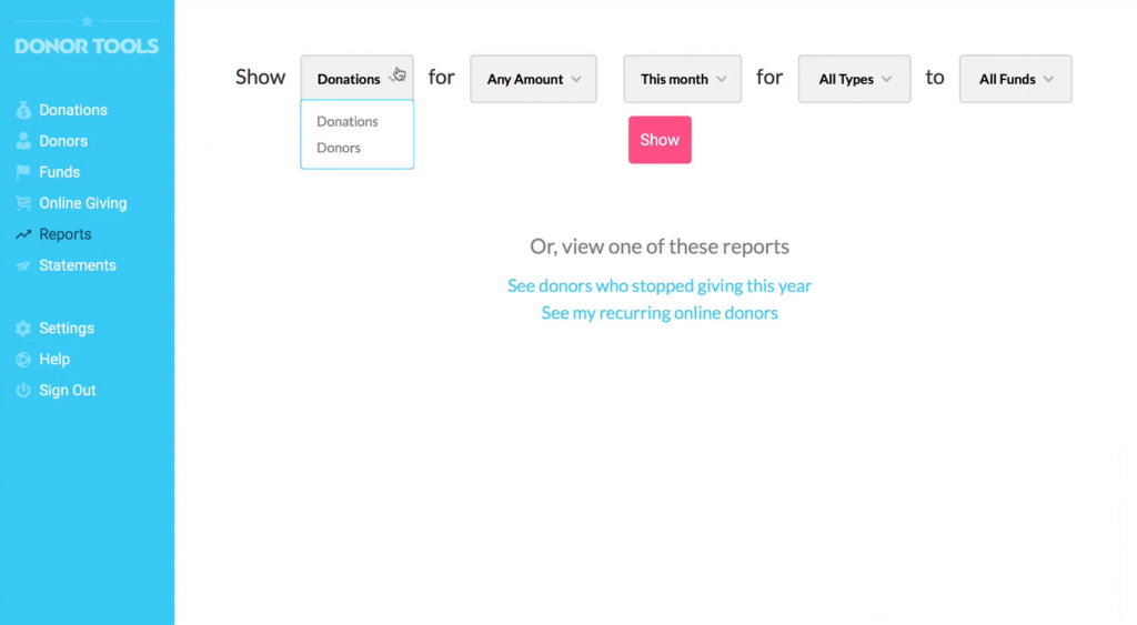 Donor Tools dashboard