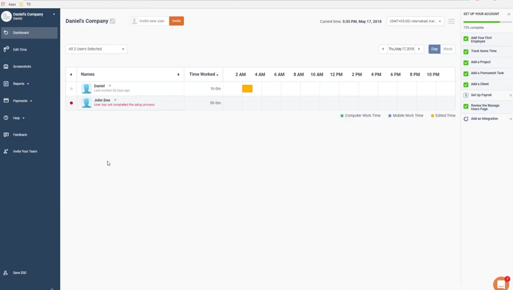 time doctor profile dashboard