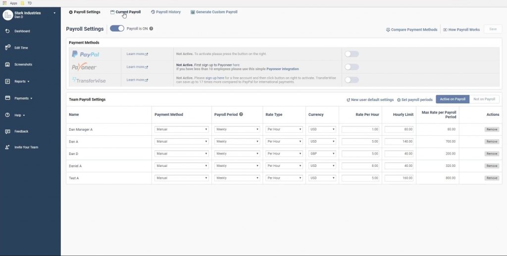 time doctor payroll dashboard
