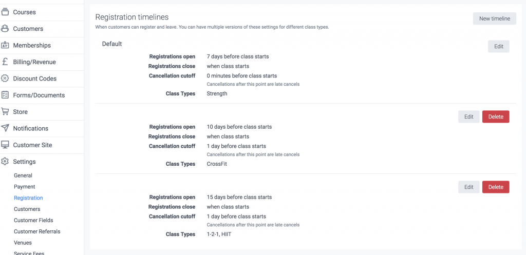 Add registration timelines on TeamUp