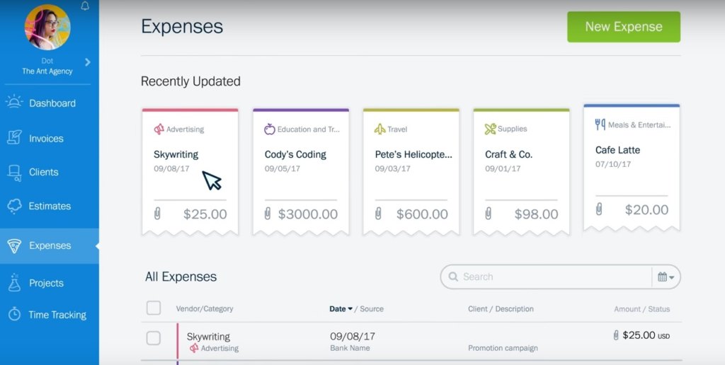 freshbooks expense tracking
