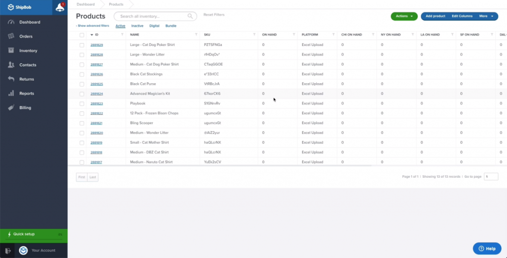 shipbob dashboard inventory management