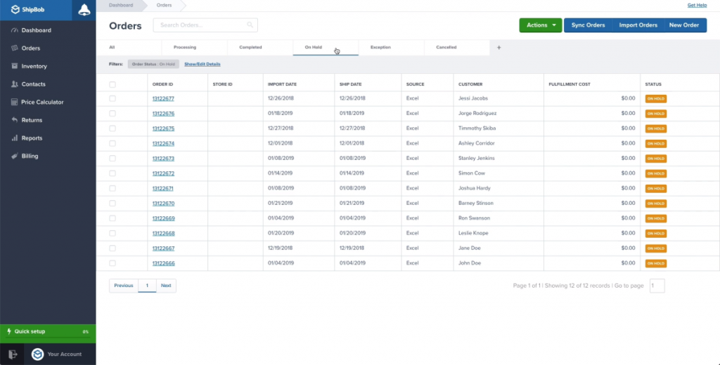 shipbob dashboard order management