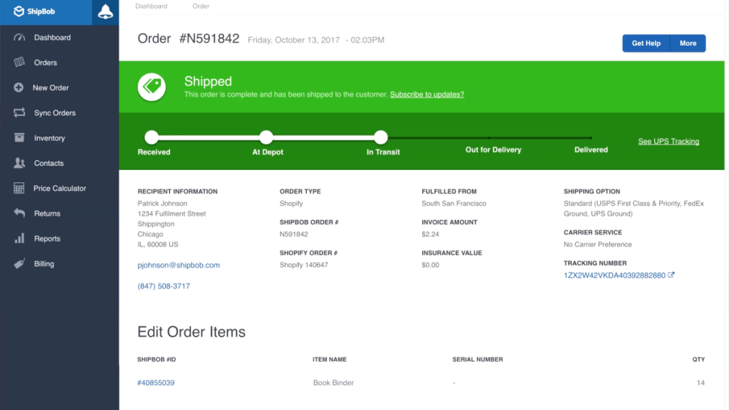 shipbob dashboard order tracking
