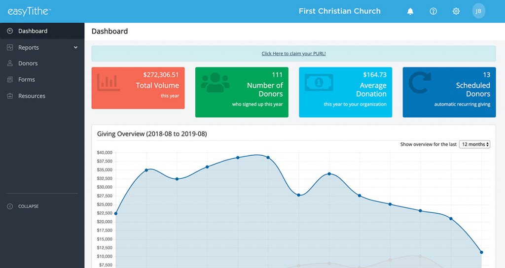 easyTithe dashboard