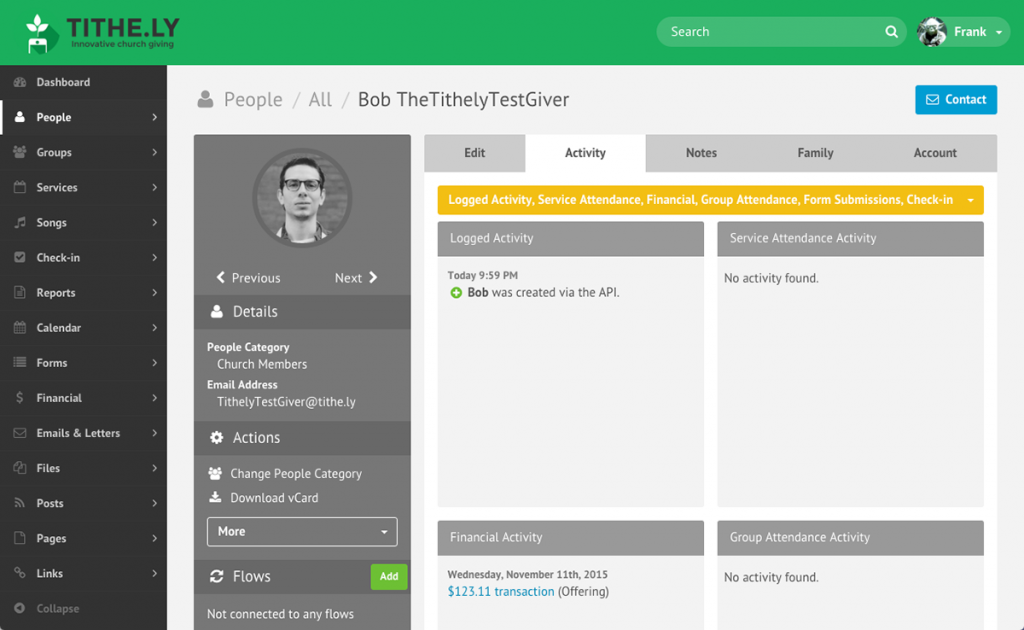 Tithe.ly dashboard