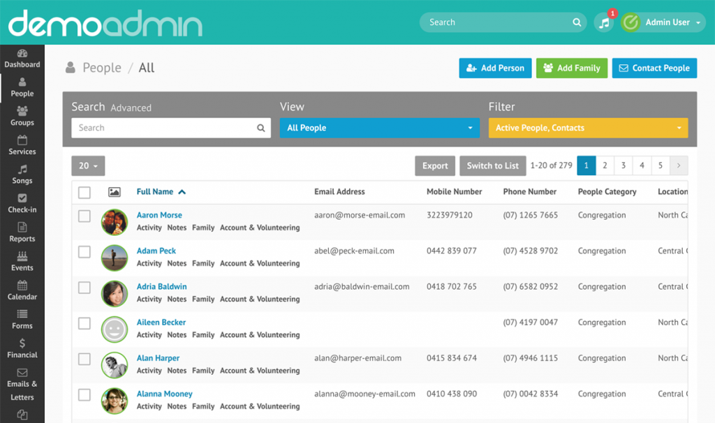 Elvanto dashboard