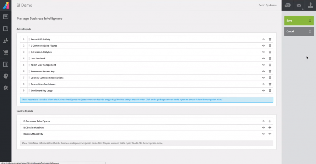 Absorb LMS BI management