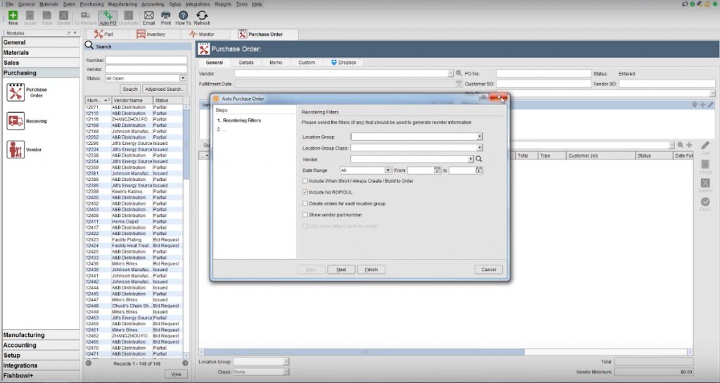 Fishbowl auto purchase order