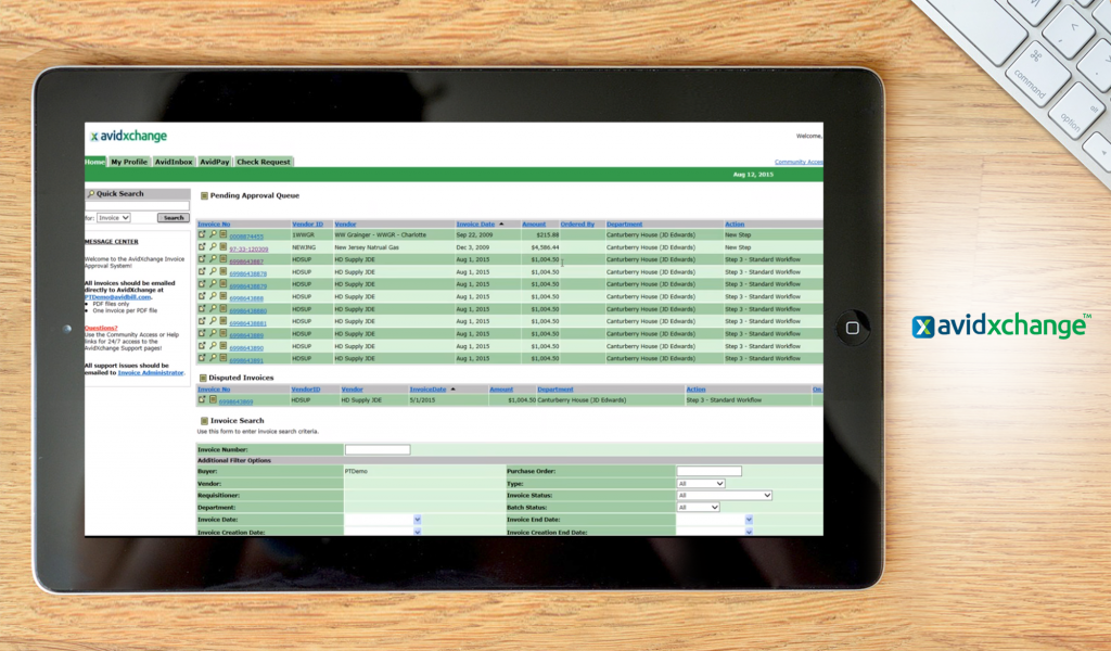 AvidXchange dashboard