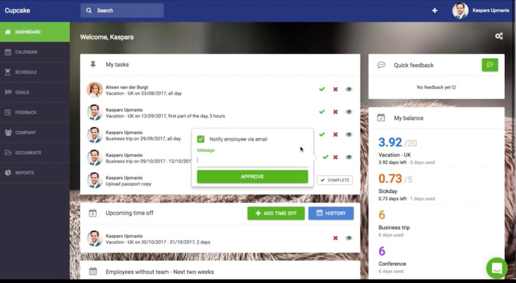 CakeHR Leave Management dashboard