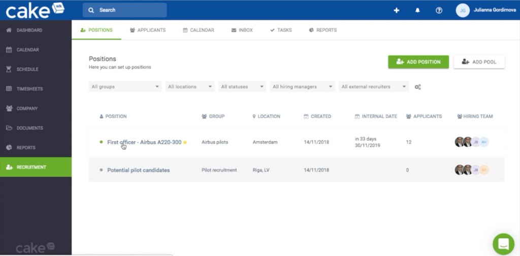 CakeHR Recruitment dashboard